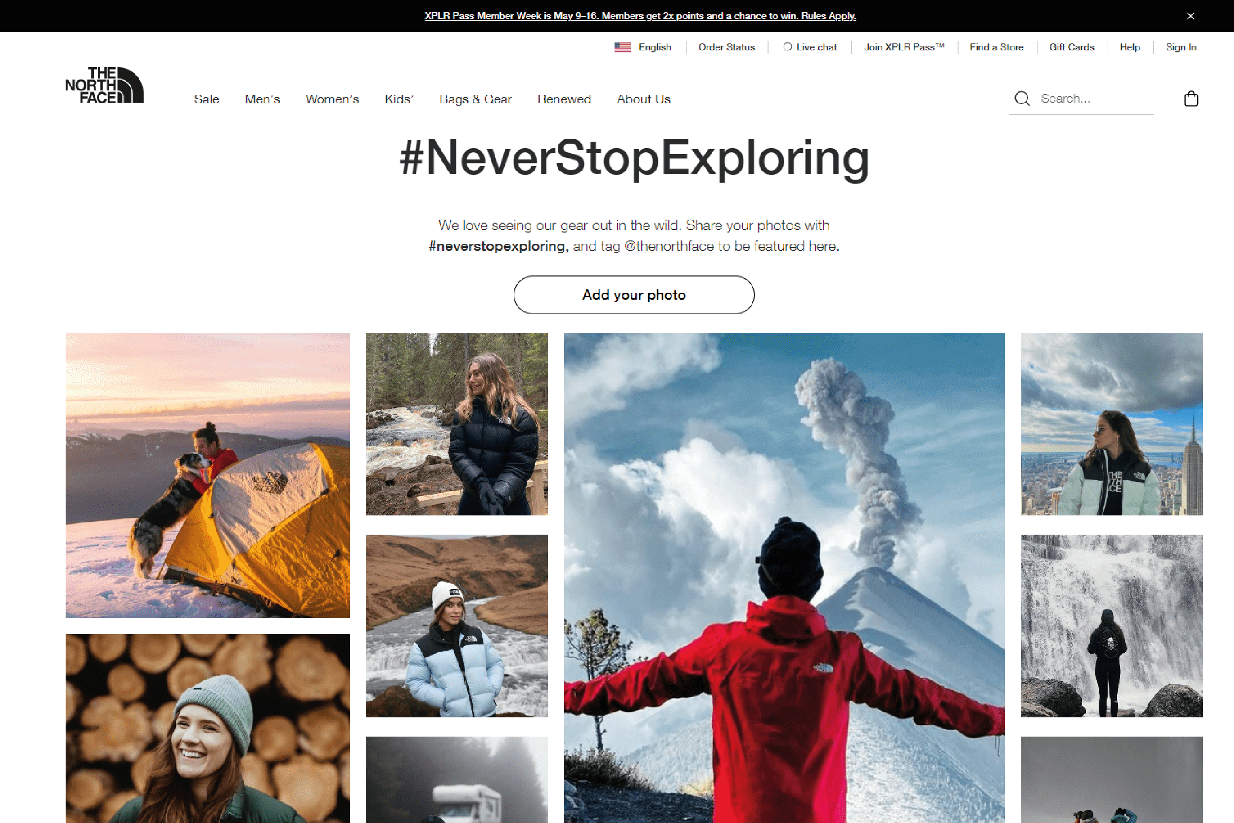 The North Face UGC collection strategy using a specific hashtag for UGC generation.